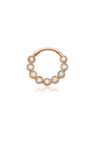 Solid Gold Jewelled Milgrain Daith & Septum Ring - Rose Gold