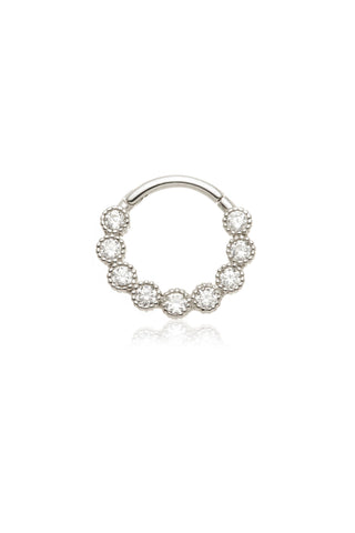 Solid Gold Jewelled Milgrain Daith & Septum Ring - White Gold
