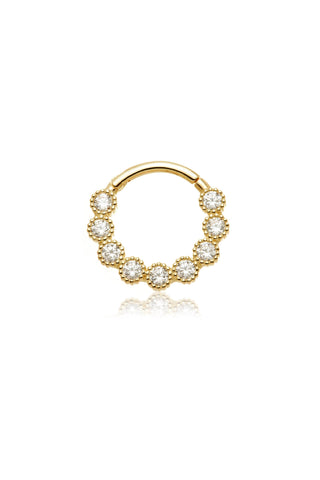 Solid Gold Jewelled Milgrain Daith & Septum Ring - Gold