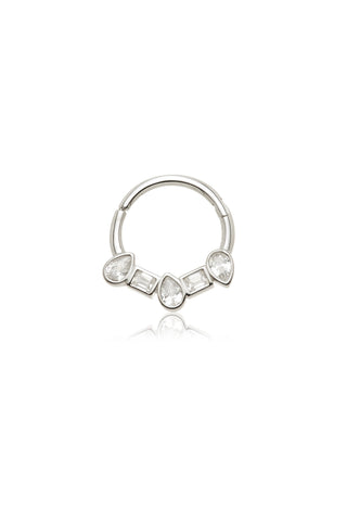 Solid Gold Square and Pear Jewelled Daith & Septum Ring - White Gold