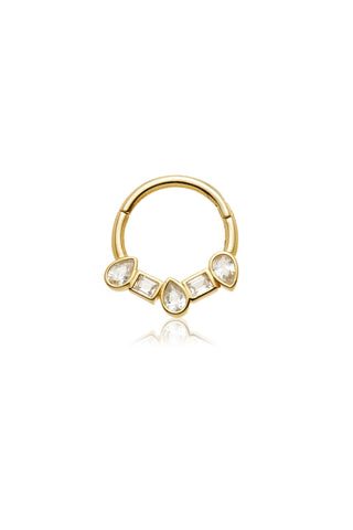 Solid Gold Square and Pear Jewelled Daith & Septum Ring - Gold
