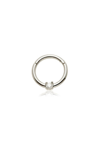 Solid 14ct Gold Hinged Daith & Septum Diamond Ring - White Gold