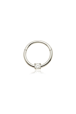 Solid 14ct Gold Hinged Daith & Septum Diamond Ring - White Gold