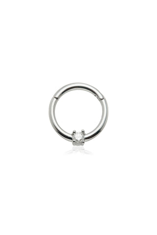 Solid 14ct White Gold 2mm Diamond Prong Set Hinge Ring
