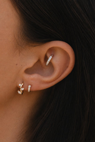 Solid 14ct Gold Vine Hoop Diamond Earrings - Gold