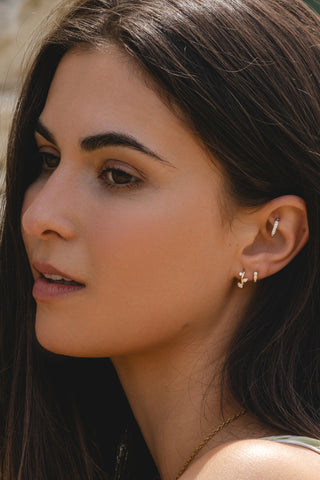 Solid 14ct Gold Vine Hoop Diamond Earrings - Gold