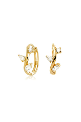 Solid 14ct Gold Vine Hoop Diamond Earrings - Gold
