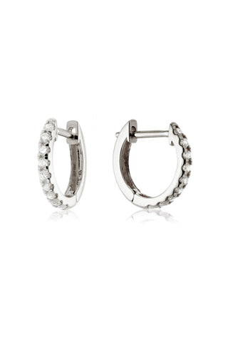 Solid 14ct Gold Hoop Diamond Earrings - White Gold