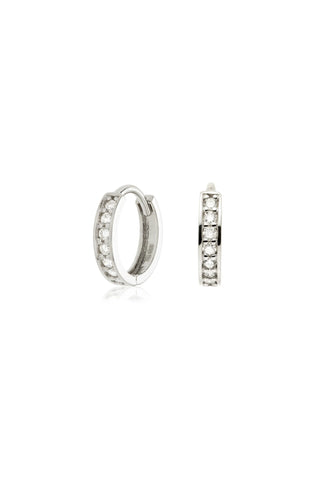 Solid 14ct Gold Diamond Huggie Earrings - White Gold