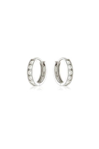 Solid 14ct Gold Diamond Huggie Earrings - White Gold