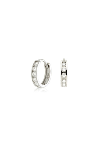 Solid 14ct Gold Diamond Huggie Earrings - White Gold