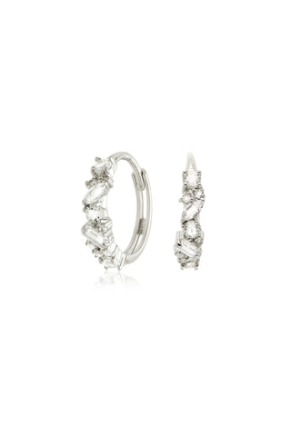 Solid Gold Multi Gem Cluster Hoop Earrings - White Gold