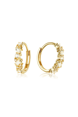 Solid Gold Multi Gem Cluster Hoop Earrings - Gold