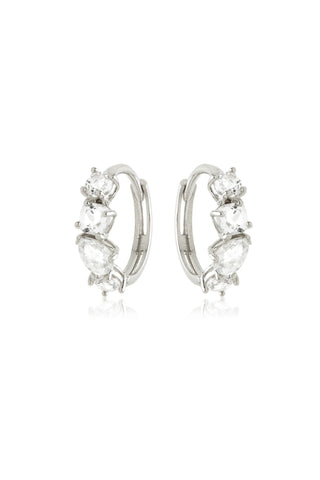 Solid Gold Multi-Shaped Gem Hoop Earrings - White Gold