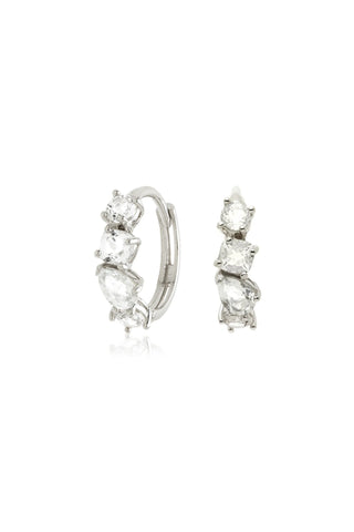Solid Gold Multi-Shaped Gem Hoop Earrings - White Gold