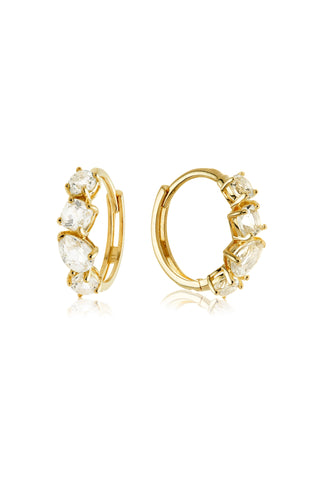 Solid Gold Multi-Shaped Gem Hoop Earrings - Gold