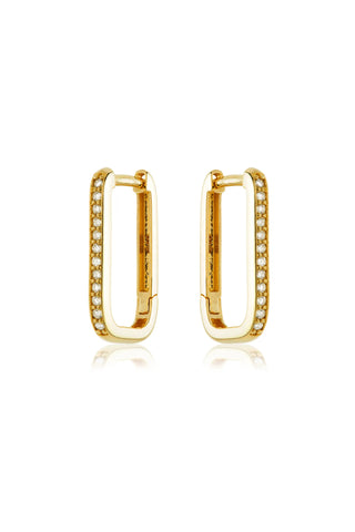 Solid 14ct Gold Diamond Rectangle Hoop Earrings - Gold