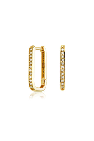 Solid 14ct Gold Diamond Rectangle Hoop Earrings - Gold