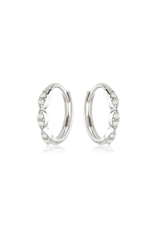 Solid 14ct Gold Marquise Diamond Hoop Earrings - White Gold