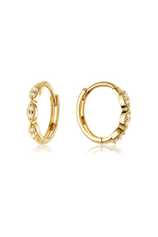 Solid 14ct Gold Marquise Diamond Hoop Earrings - Gold
