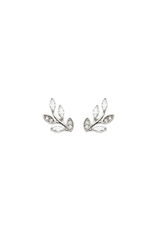 Solid 14ct Gold Diamond Floral Stud Earrings - White Gold