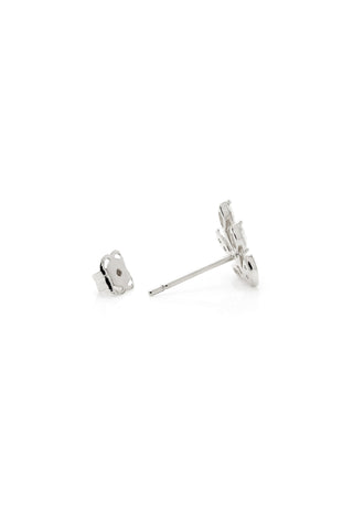Solid 14ct Gold Diamond Floral Stud Earrings - White Gold