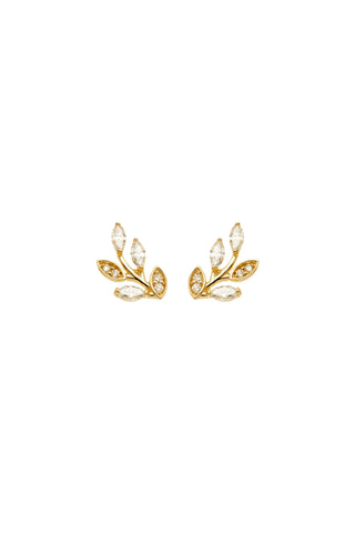 Solid 14ct Gold Diamond Floral Stud Earrings - Gold