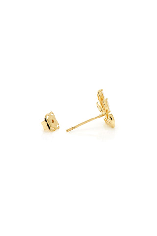 Solid 14ct Gold Diamond Floral Stud Earrings - Gold