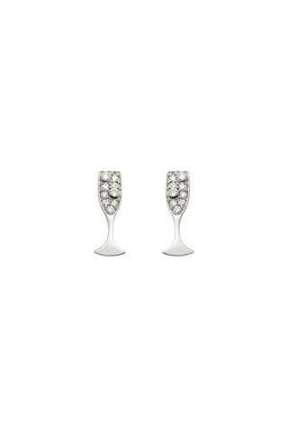 Solid 14ct Gold Champagne Flute Diamond Stud Earrings - White Gold