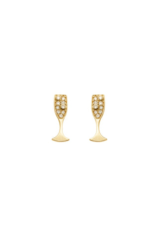Solid 14ct Gold Champagne Flute Diamond Stud Earrings - Gold