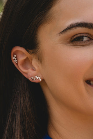 Solid 14ct Gold Diamond Snake Stud Earrings - White Gold