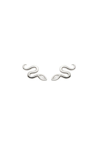 Solid 14ct Gold Diamond Snake Stud Earrings - White Gold