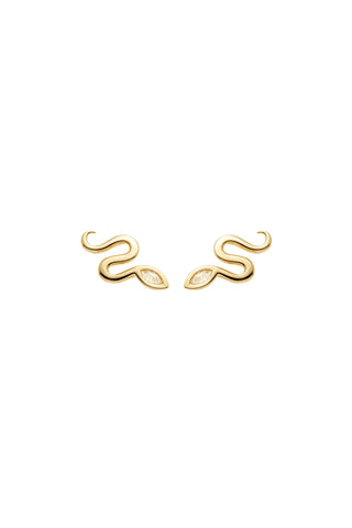 Solid 14ct Gold Diamond Snake Stud Earrings - Gold