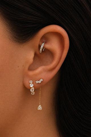 Solid 14ct Gold Triple Square Diamond Stud Earrings - Gold