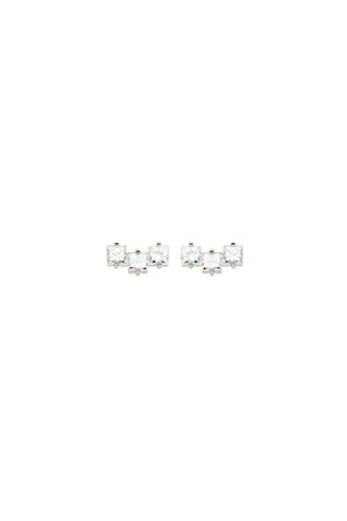Solid 14ct Gold Triple Square Diamond Stud Earrings - White Gold