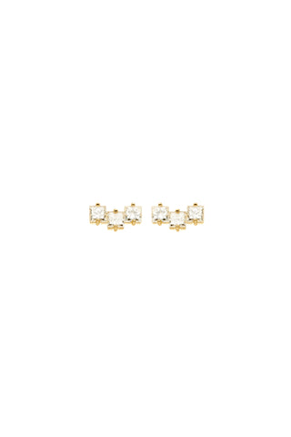 Solid 14ct Gold Triple Square Diamond Stud Earrings - Gold
