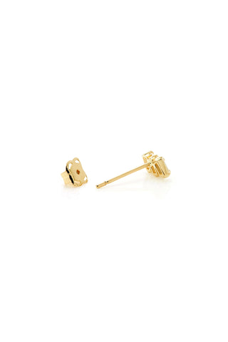 Solid 14ct Gold Triple Baguette Diamond Stud Earrings - Gold