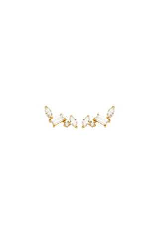 Solid 14ct Gold Diamond Gem Cluster Stud Earrings - Gold