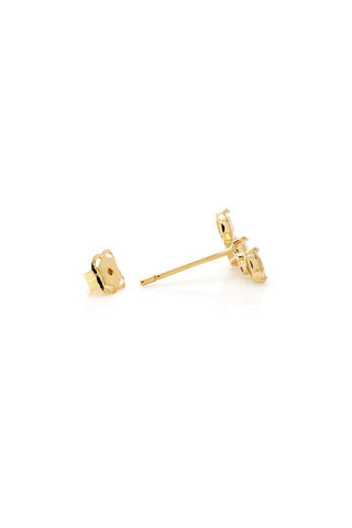 Solid 14ct Gold Diamond Gem Cluster Stud Earrings - Gold