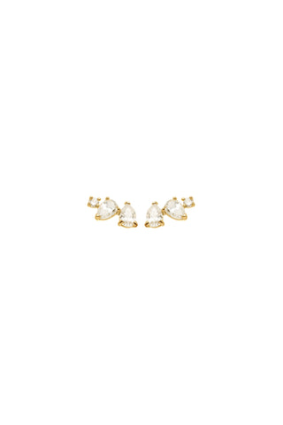 Solid 14ct Gold Pear Diamond Cluster Stud Earrings - Gold