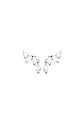 Solid 14ct Gold Hanging Marquise Diamond Stud Earrings - White Gold