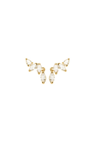 Solid 14ct Gold Hanging Marquise Diamond Stud Earrings - Gold