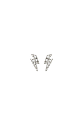 Solid 14ct Gold Diamond Lightning Bolt Stud Earrings - White Gold