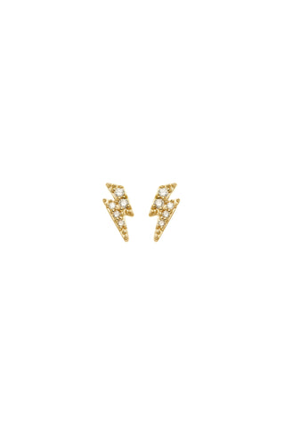 Solid 14ct Gold Diamond Lightning Bolt Stud Earrings - Gold