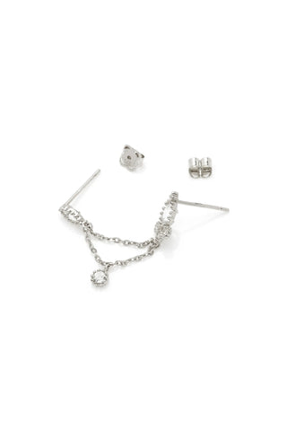 Solid Gold Double Stud Caeli Earring - White Gold