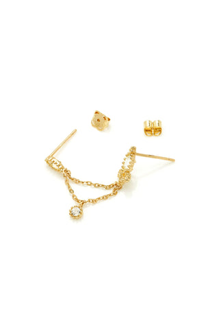 Solid Gold Double Stud Caeli Earring - Gold