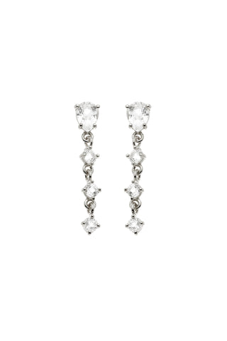 Solid Gold Stud Earrings with Hanging Gems - White Gold