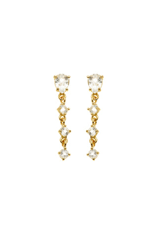 Solid Gold Stud Earrings with Hanging Gems - Gold