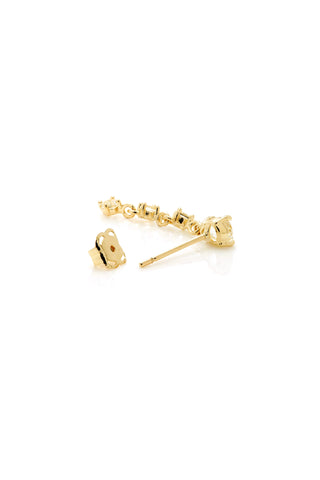 Solid Gold Stud Earrings with Hanging Gems - Gold