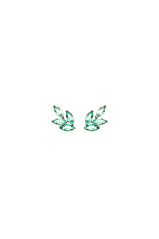 Solid Gold Emerald Leaf Stud Earrings - White Gold